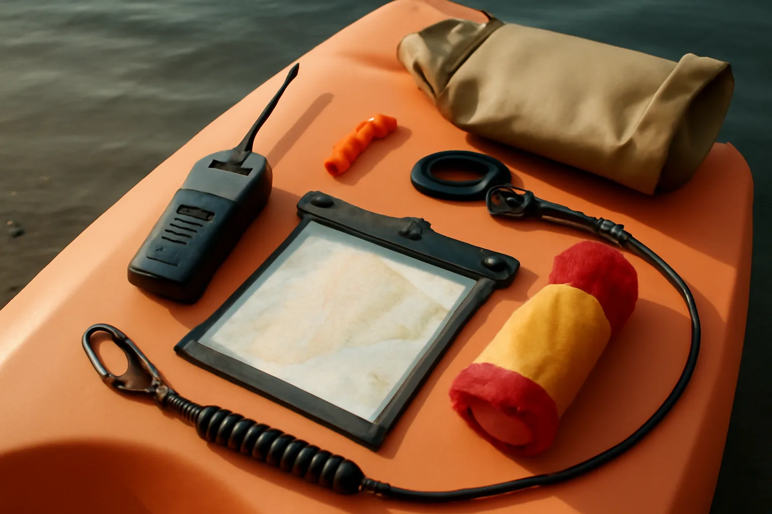 Kayak safety kit with handheld VHF radio