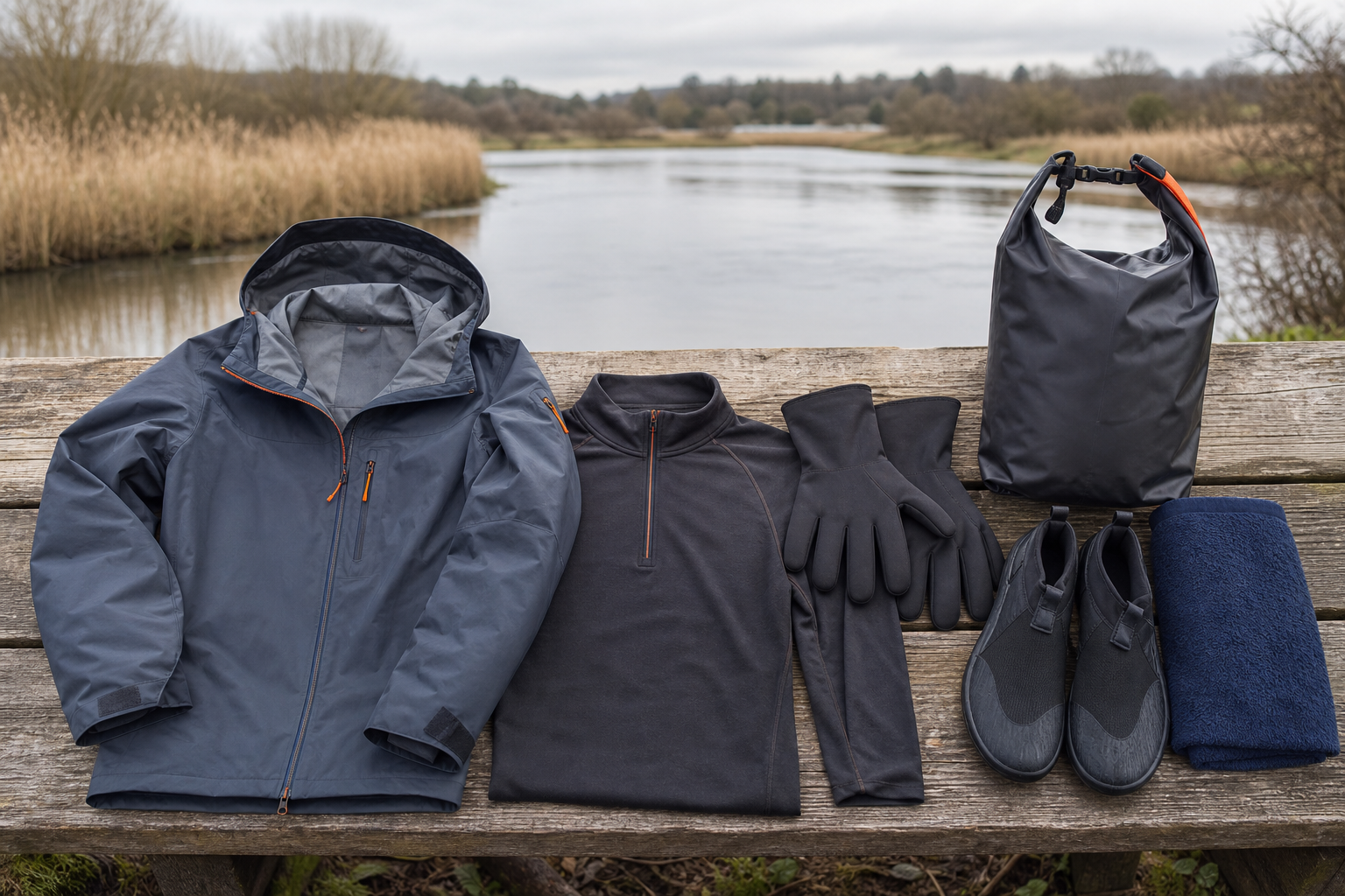 Kayaking UK seasonal layers with waterproof jacket and base layer