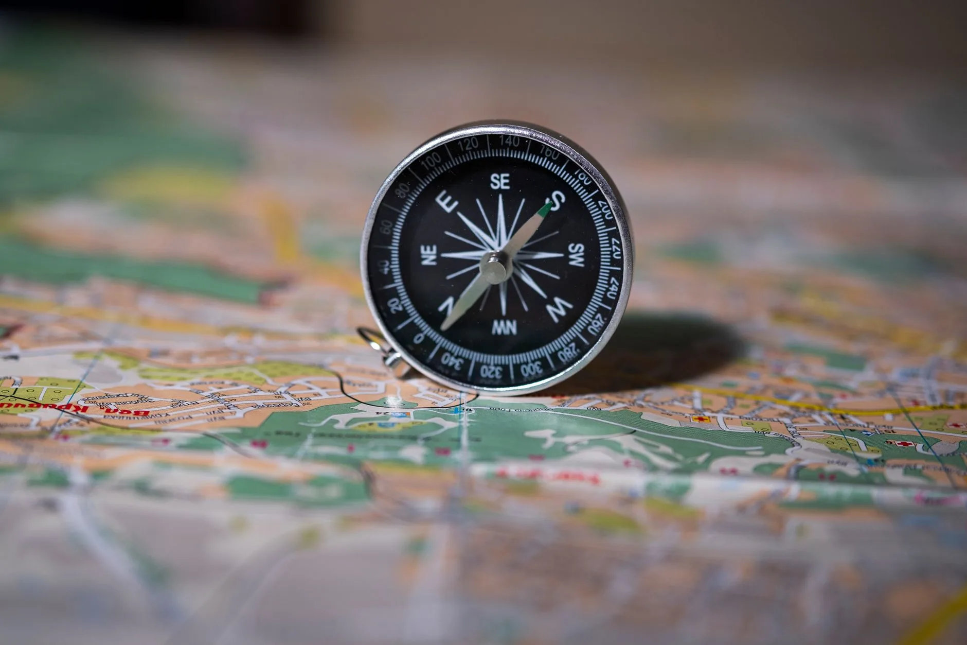 Compass on a map for kayak navigation planning