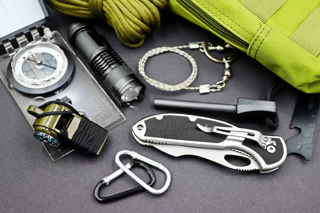 Kayak safety tools with knife whistle and throw bag