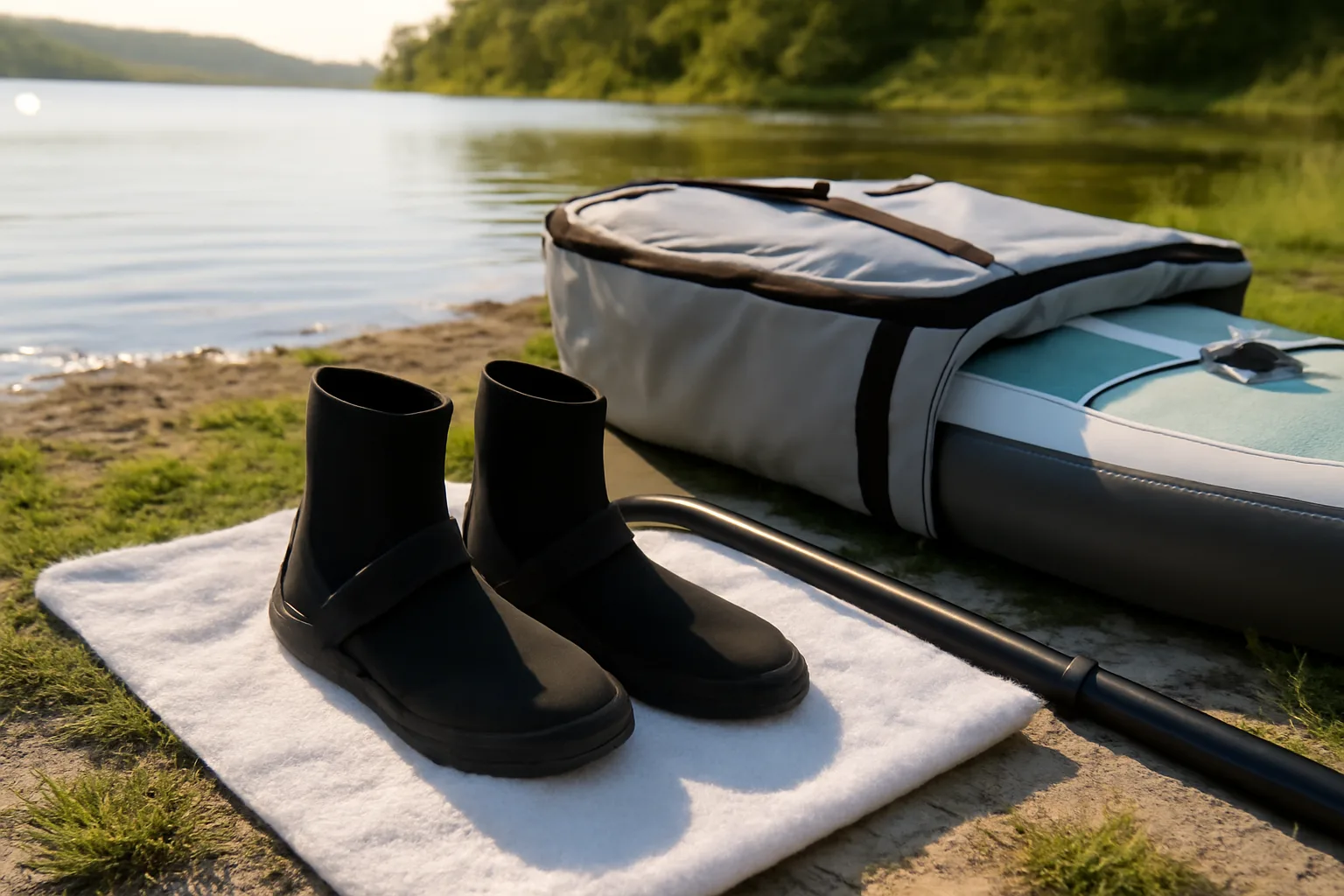 Neoprene paddleboarding shoes drying after use