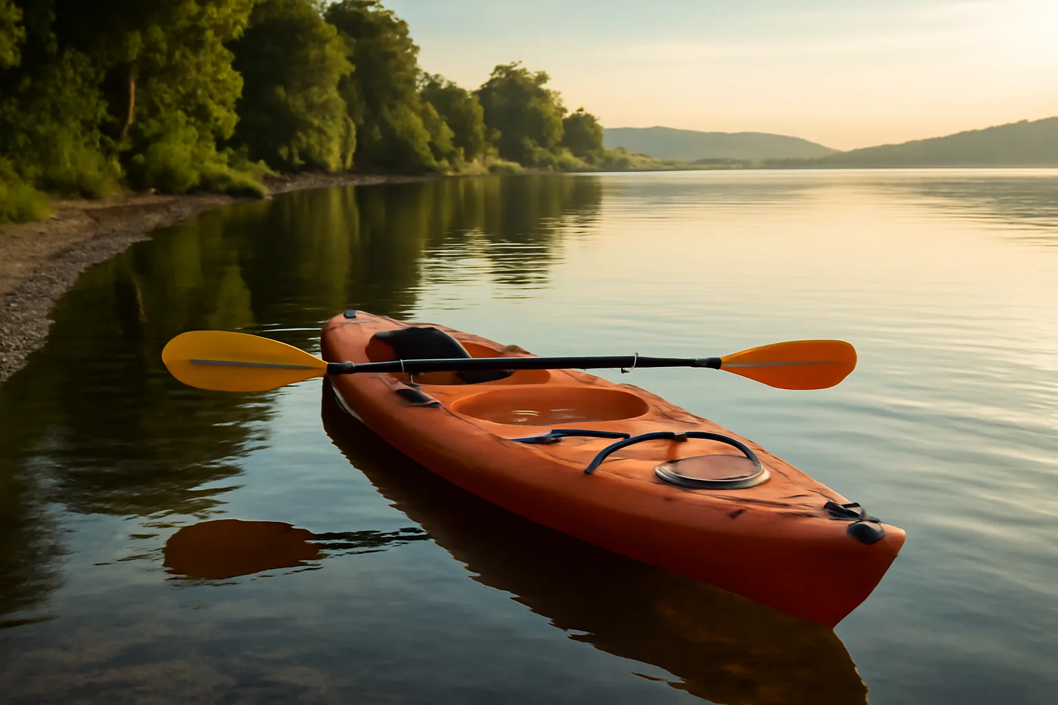Sit on top kayak with paddle ready for remount practice